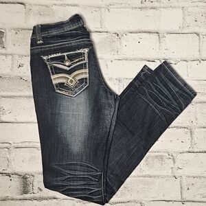 ZCO Dark Wash Low Rise Skinny Jeans Embellished Y2K Cowgirl Womens